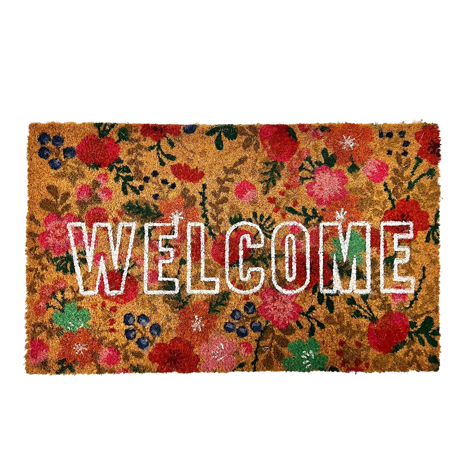 Floral Welcome Coir Outdoor Mat, 18x30 Inches