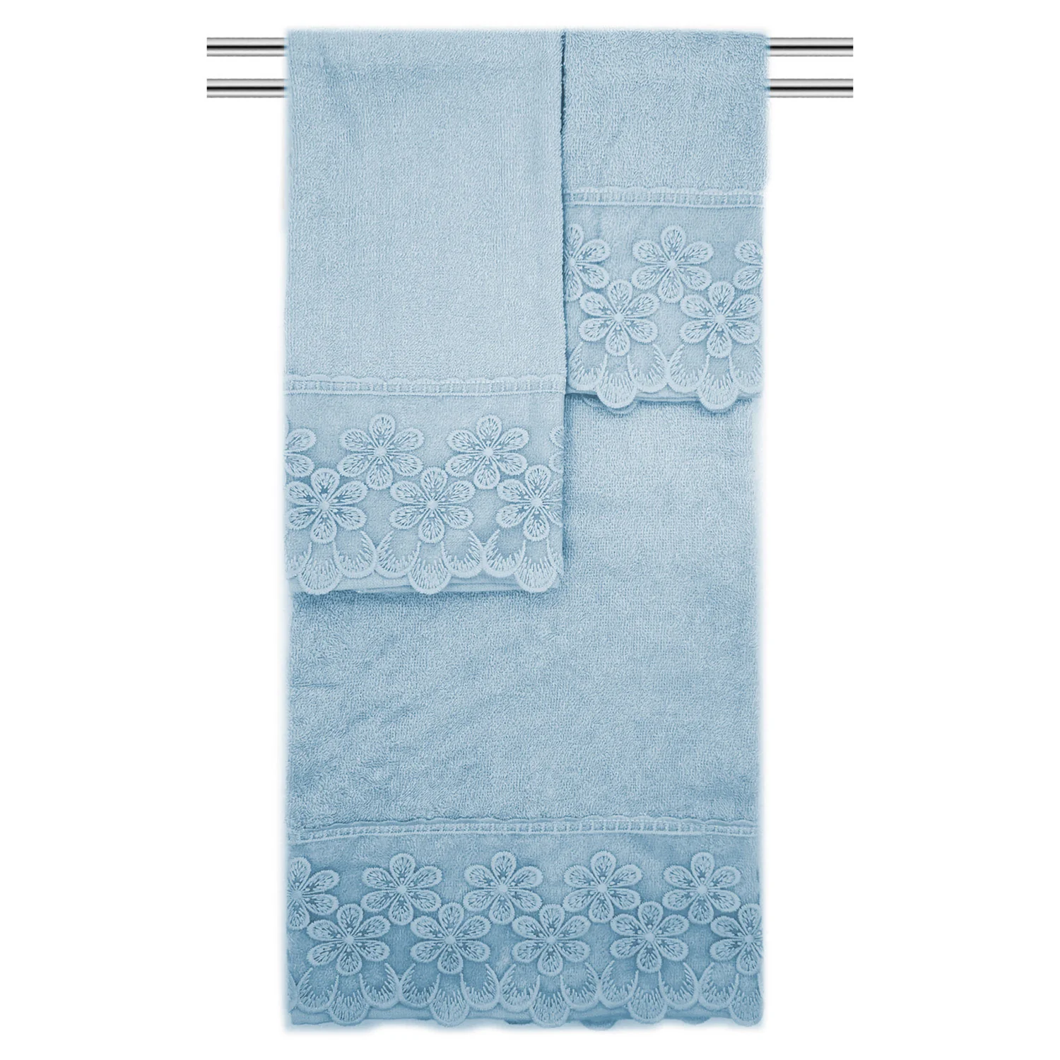 Florentina 3-Piece Floral Embroidered Cotton Decorative Bath Towel Set - Image 2