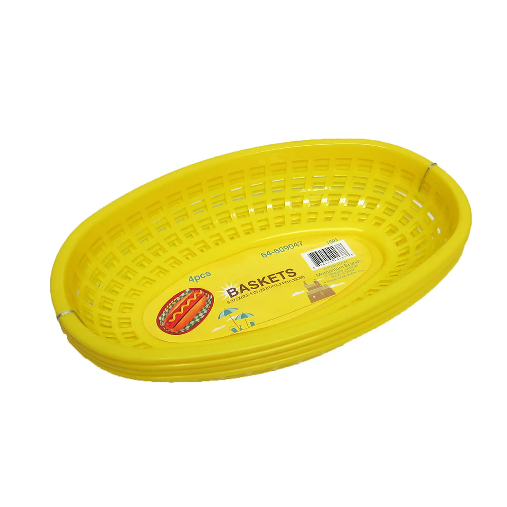 Food Basket For Hamburgers, Hot Dogs, French Fries, Yellow, 9.25x5.75x2 Inches, 4-pack