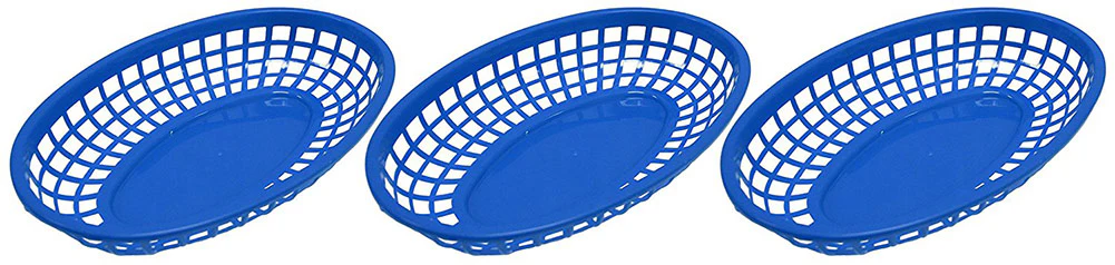 Food Deli Basket For Hamburgers, Hot Dogs, French Fries, Blue, 9.25x5.67x1.75 Inches, 3-Pack