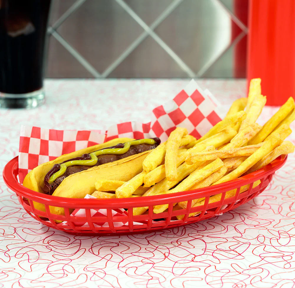 Food Deli Basket For Hamburgers, Hot Dogs, French Fries, Blue, 9.25x5.67x1.75 Inches, 3-Pack - Image 2