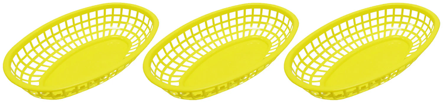 Food Deli Basket For Hamburgers, Hot Dogs, French Fries, Yellow, 9.25x5.67x1.75 Inches, 3-Pack