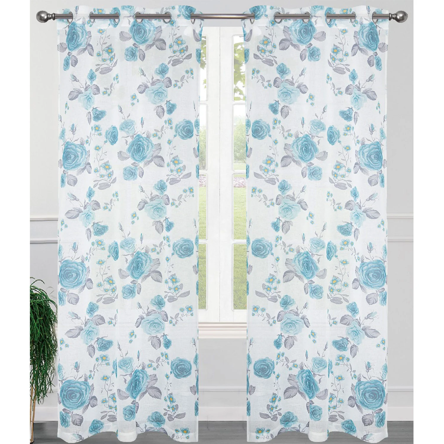 Garcia 2 Pack Rose Print Sheer Grommet Window Panel, 2-38x84 Inches - Image 2