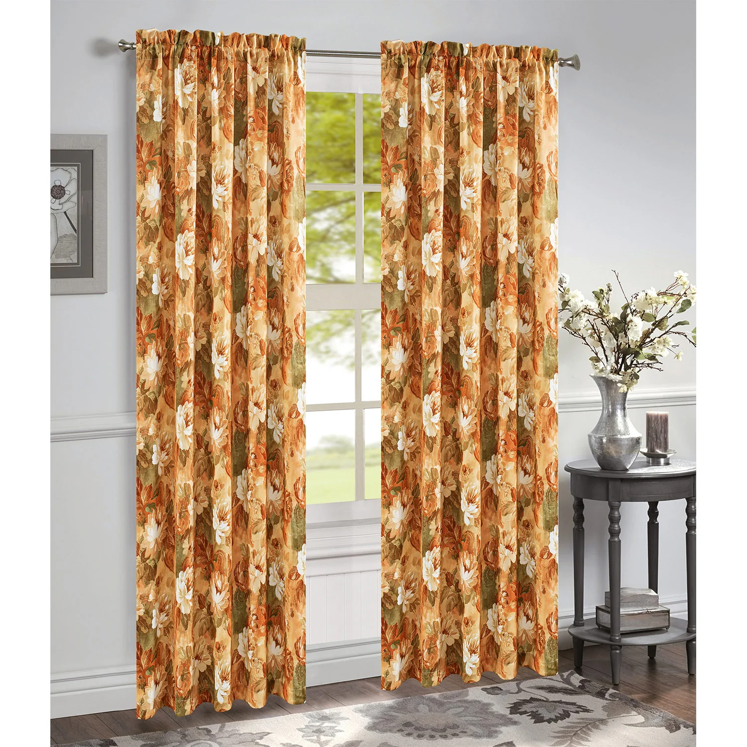 Genevieve Floral Print Room Darkening Rod Pocket Window Panel and Valance Treatments, All Sold Separately - Image 11