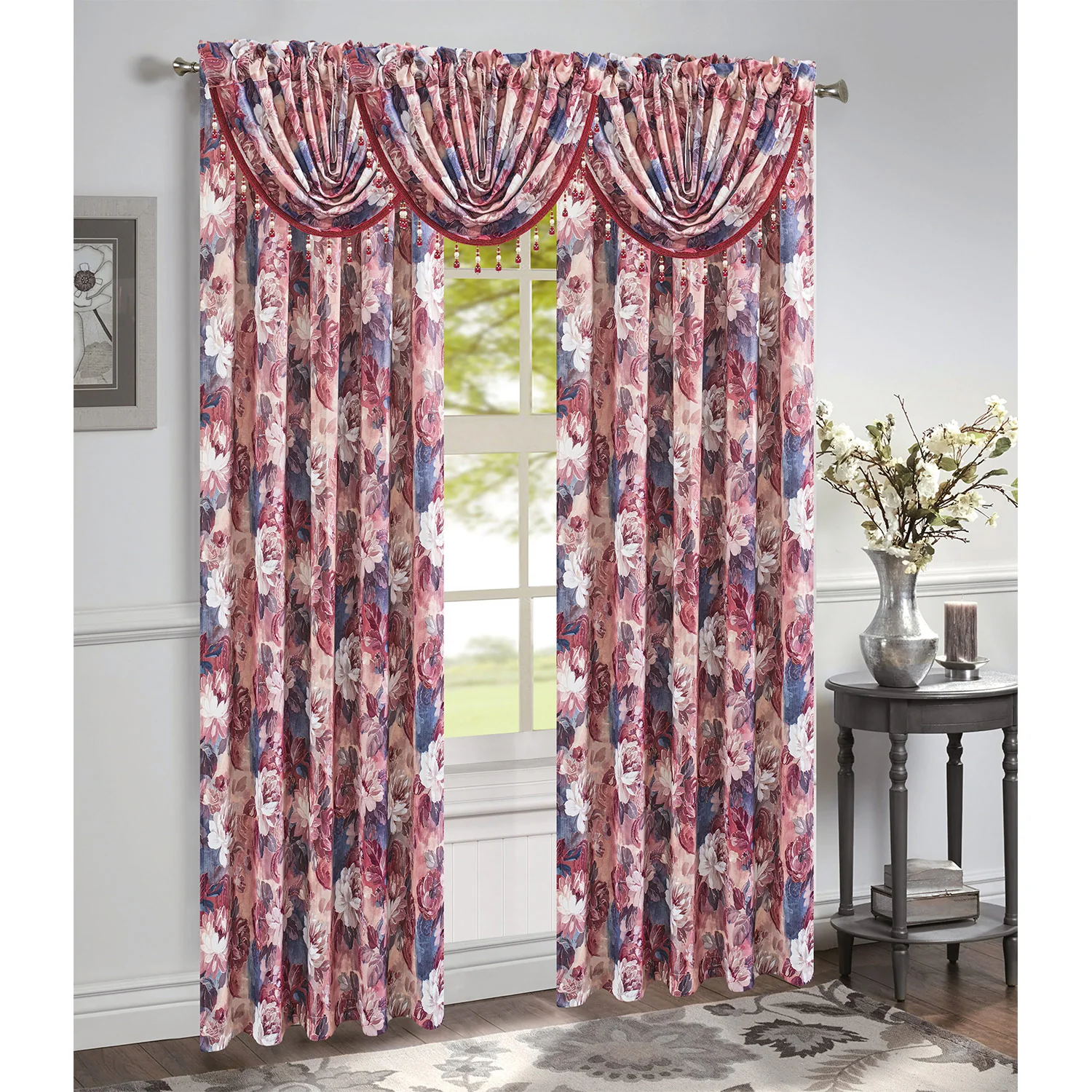 Genevieve Floral Print Room Darkening Rod Pocket Window Panel and Valance Treatments, All Sold Separately - Image 12