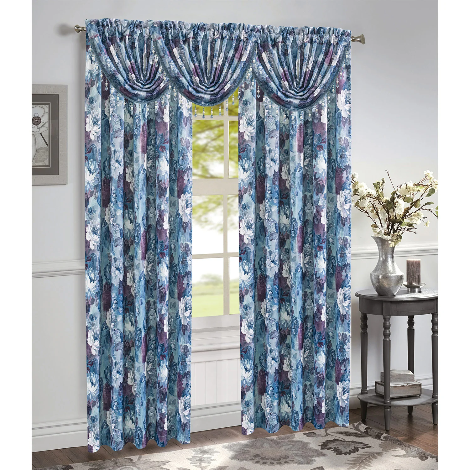 Genevieve Floral Print Room Darkening Rod Pocket Window Panel and Valance Treatments, All Sold Separately - Image 14