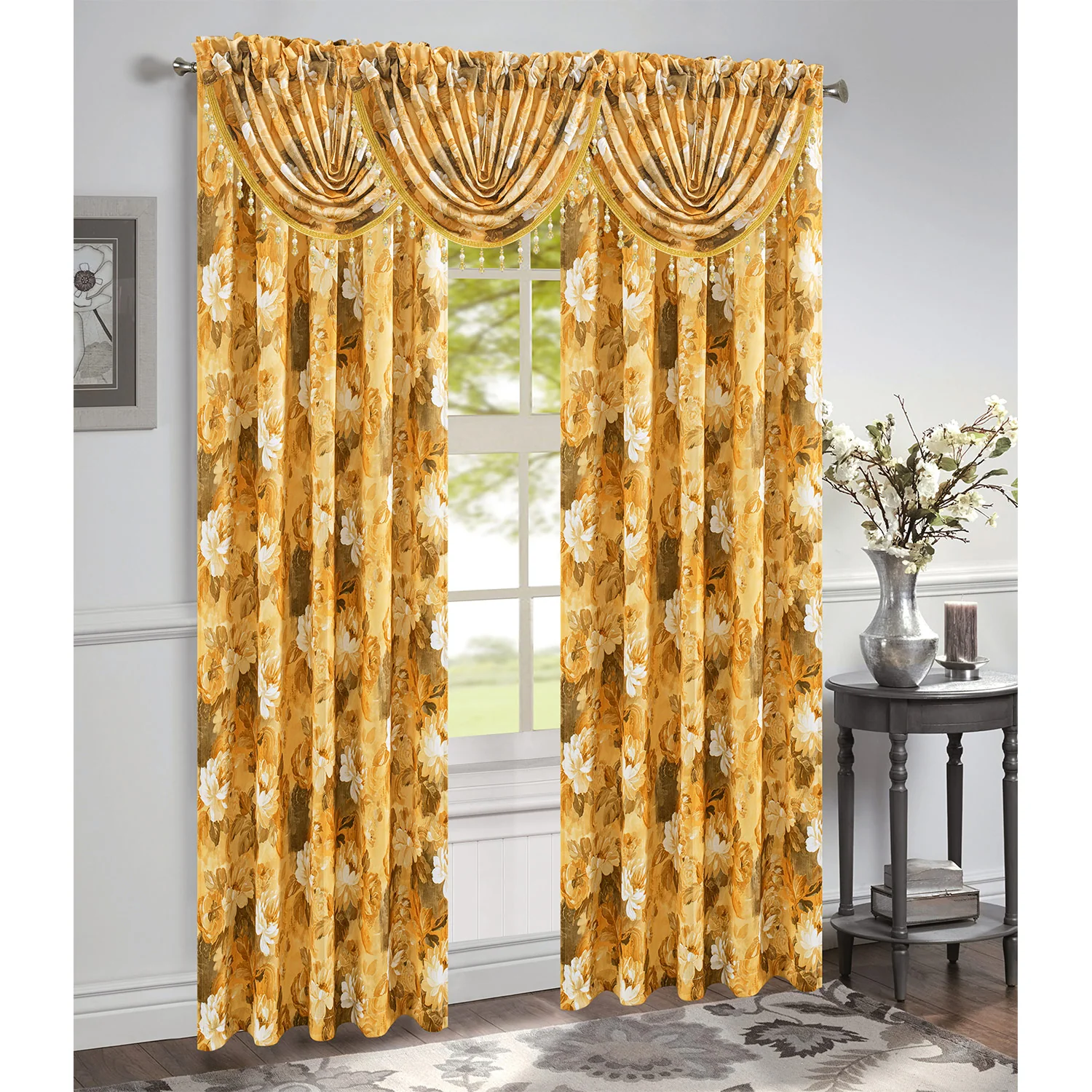 Genevieve Floral Print Room Darkening Rod Pocket Window Panel and Valance Treatments, All Sold Separately - Image 6