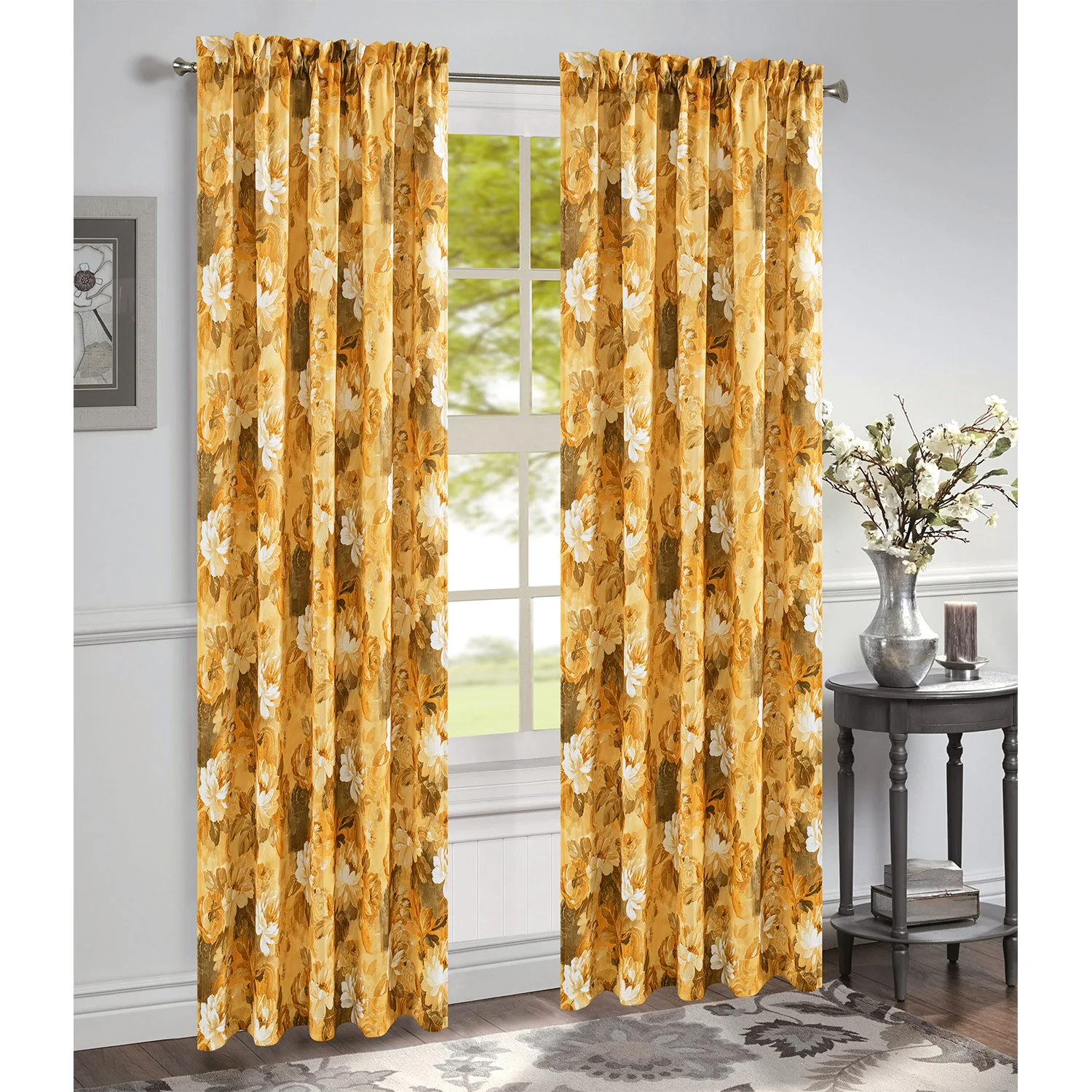 Genevieve Floral Print Room Darkening Rod Pocket Window Panel and Valance Treatments, All Sold Separately - Image 7