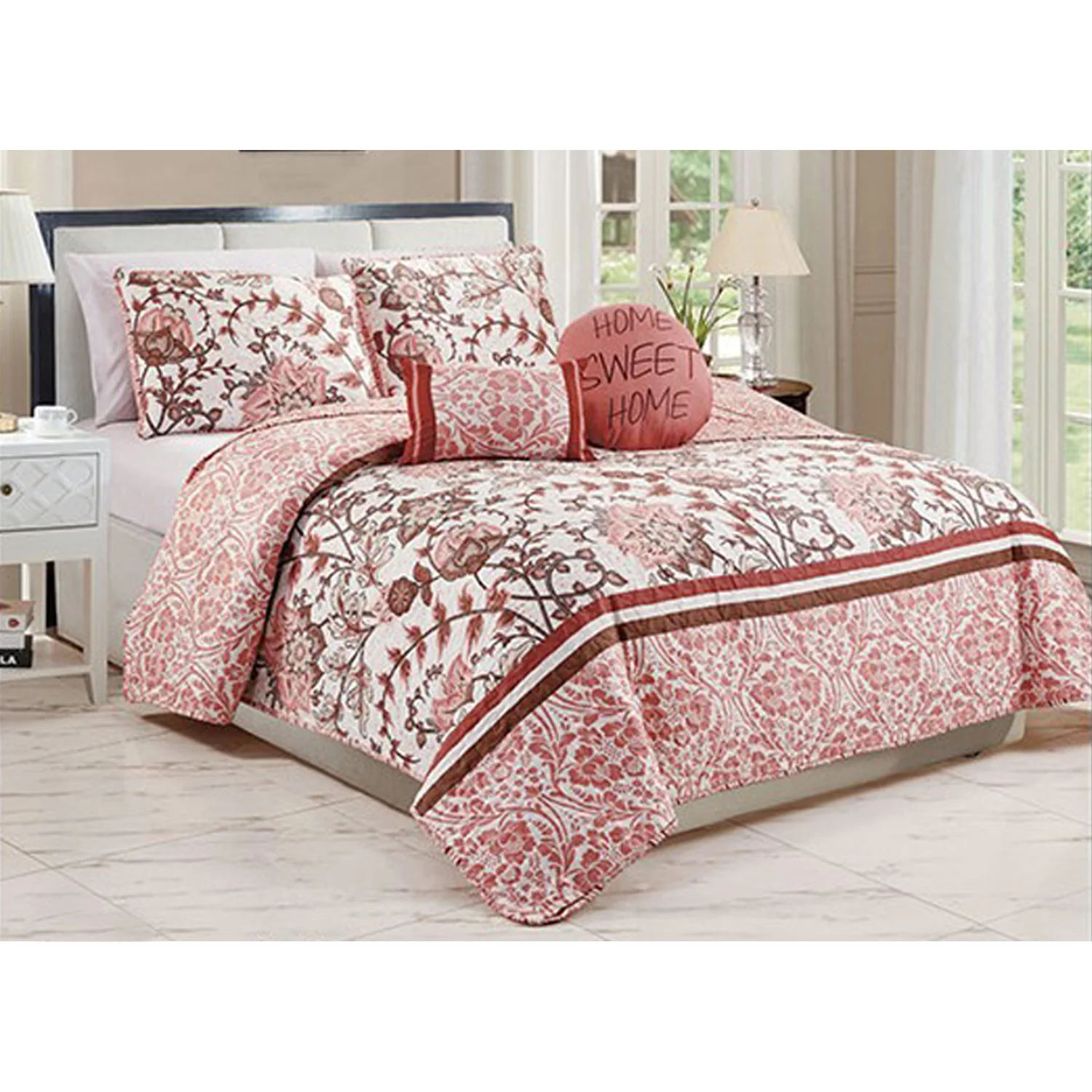 Geraldine Floral Printed 5-Piece Reversible Quilt