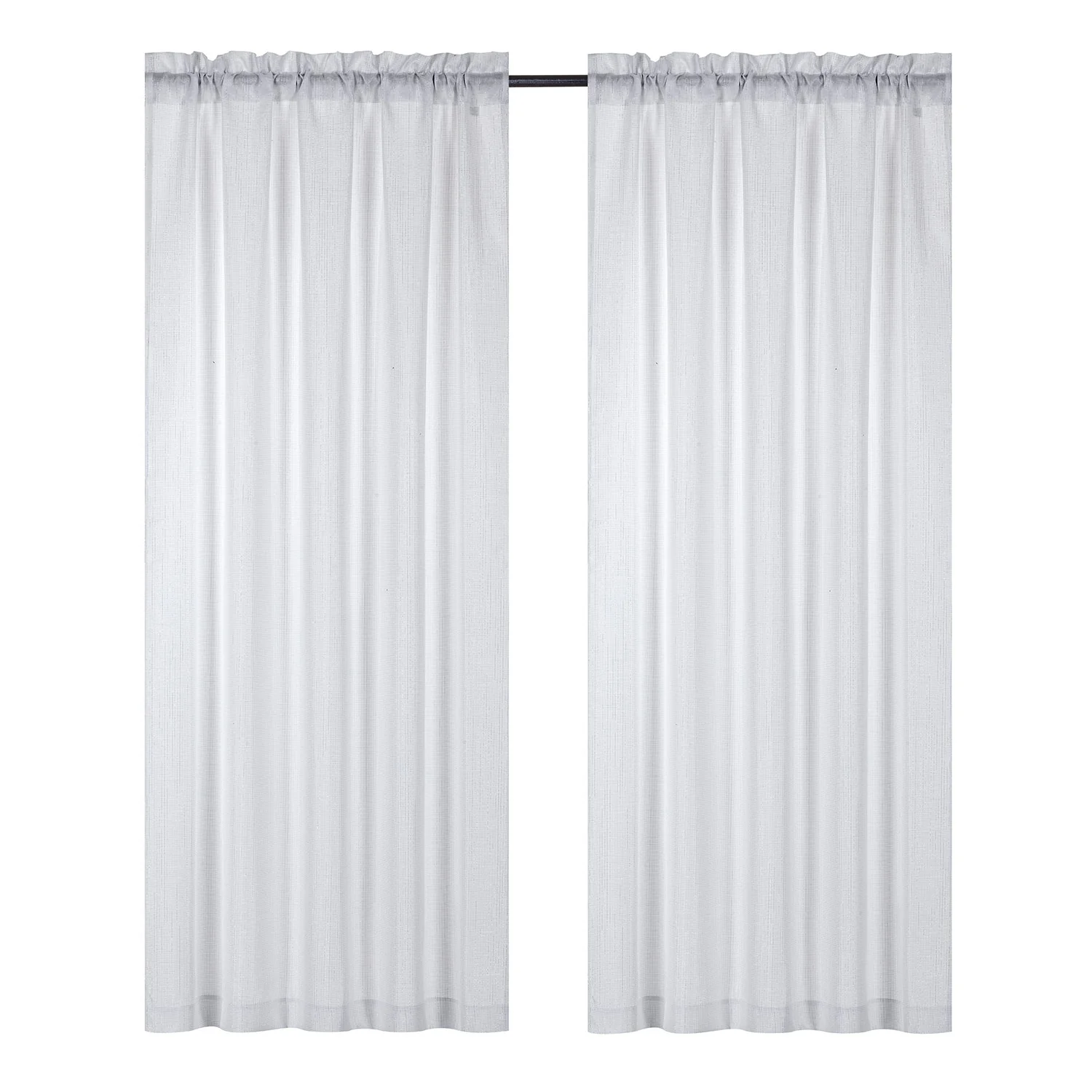 Gina Faux Canvas Metallic Rod Pocket Window Panel and Valance Treatments, White - Image 2