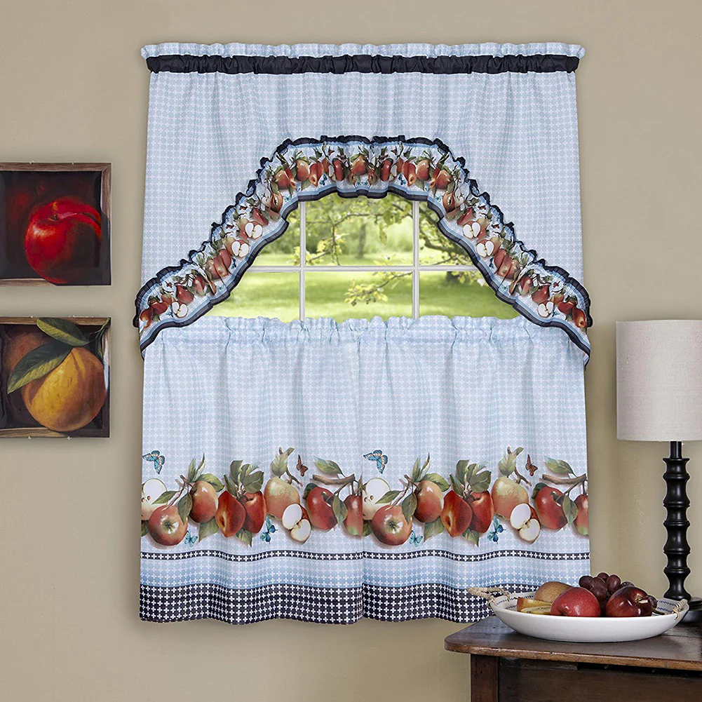 Golden Delicious 3-Piece Kitchen Curtain Swag & Tiers Set, Ice Blue, 57x36 & 57x30 - Image 3