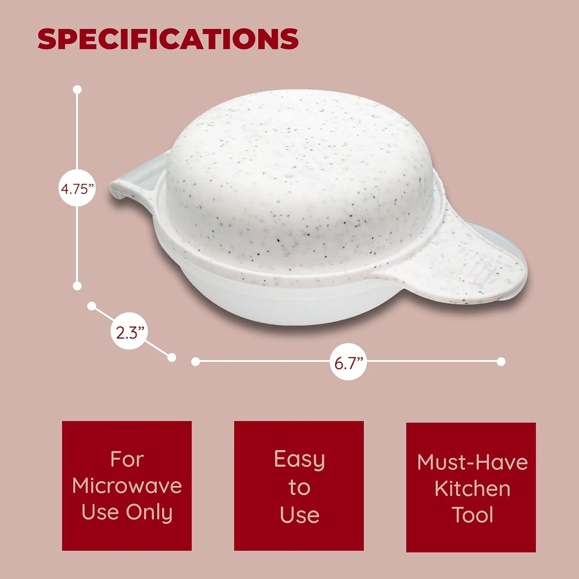 Good Living Microwave Egg Muffin Breakfast Sandwich Pan, Speckled White, 2 Oz - Image 2