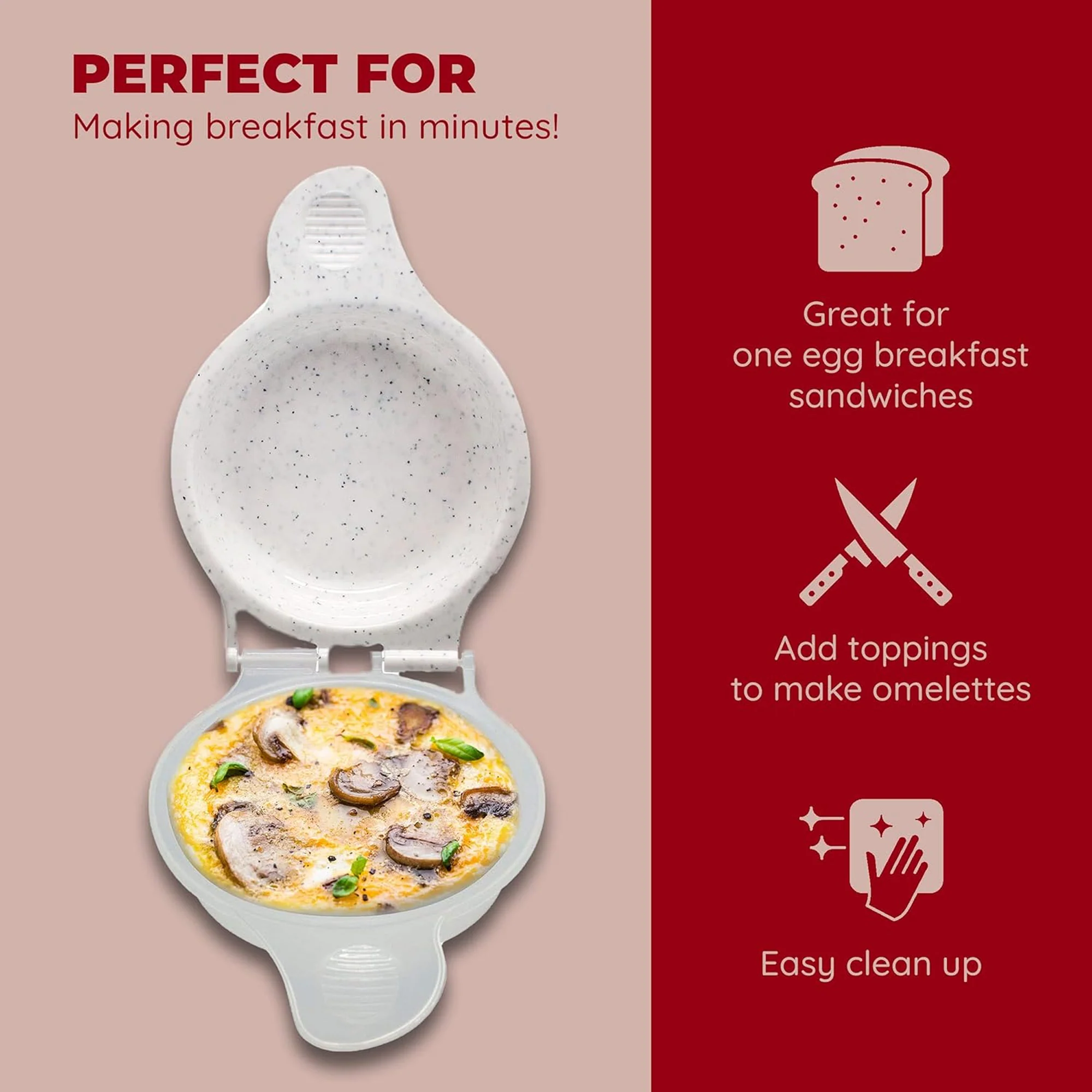Good Living Microwave Egg Muffin Breakfast Sandwich Pan, Speckled White, 2 Oz - Image 5