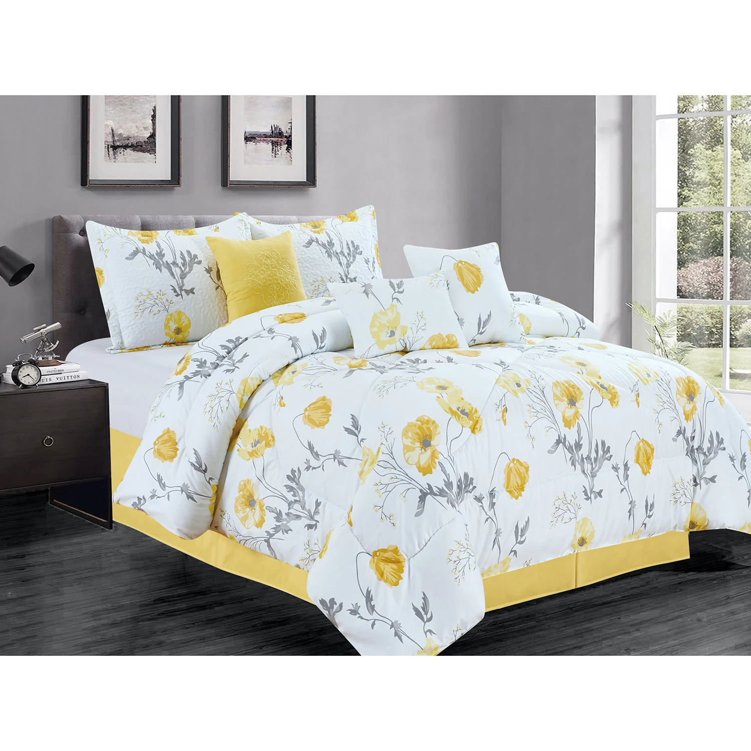 Premius Grace 7 Piece Oversized Comforter Set, Yellow - Image 2