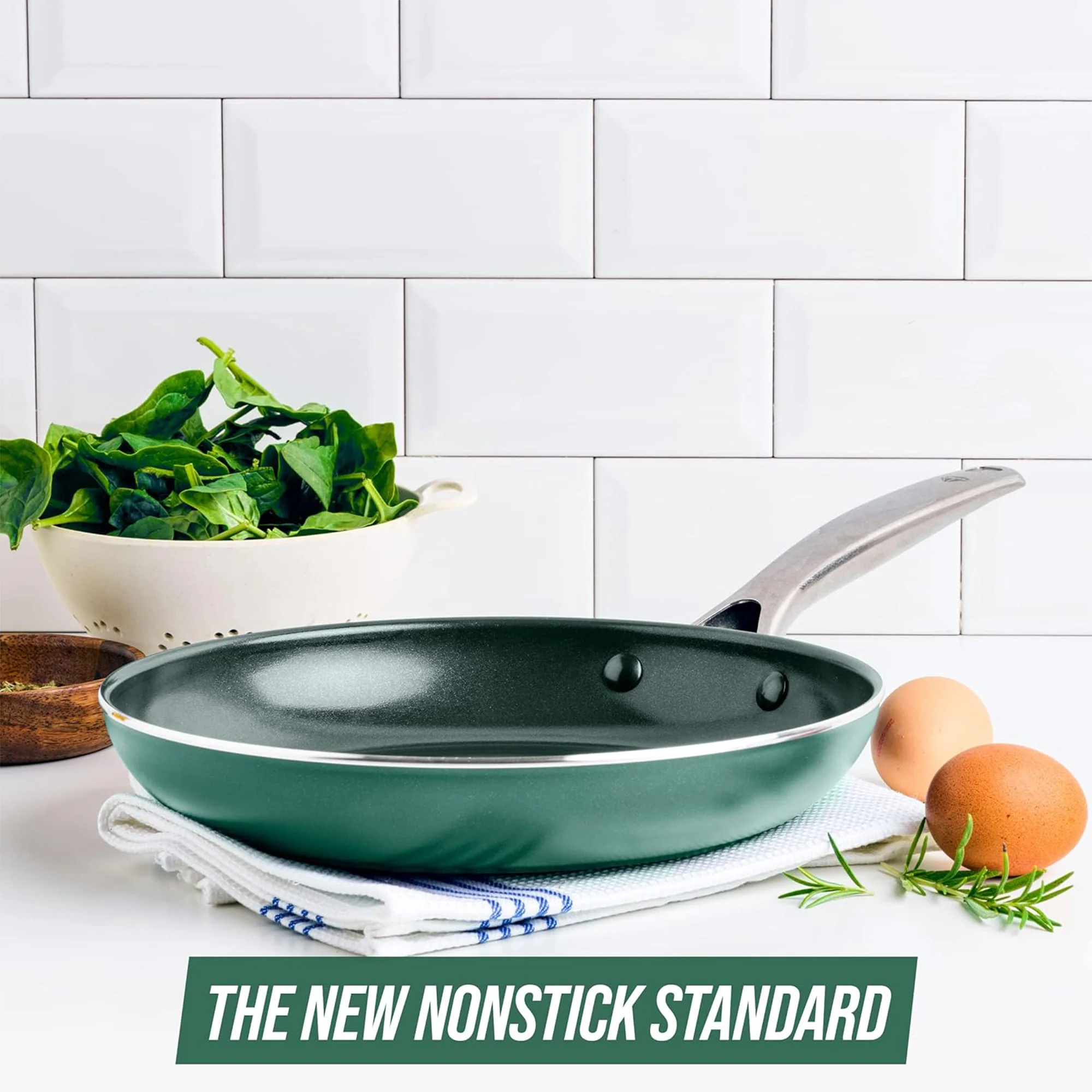 Green Diamond Enhanced Ceramic Nonstick Fry Pan with Lid, Green-Clear, 10 Inches - Image 2