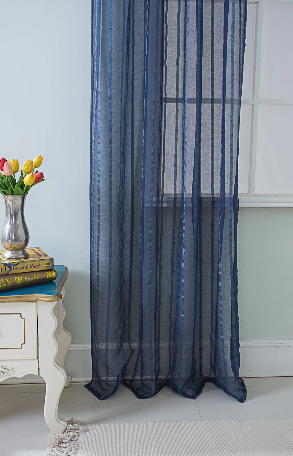 Gretchen Striped Rod Pocket Window Panel with Attached Valance, 54x90 Inches - Image 3