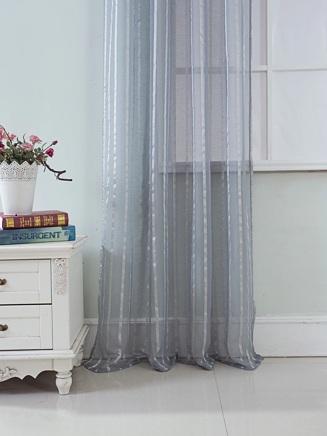 Gretchen Striped Rod Pocket Window Panel with Attached Valance, 54x90 Inches - Image 9
