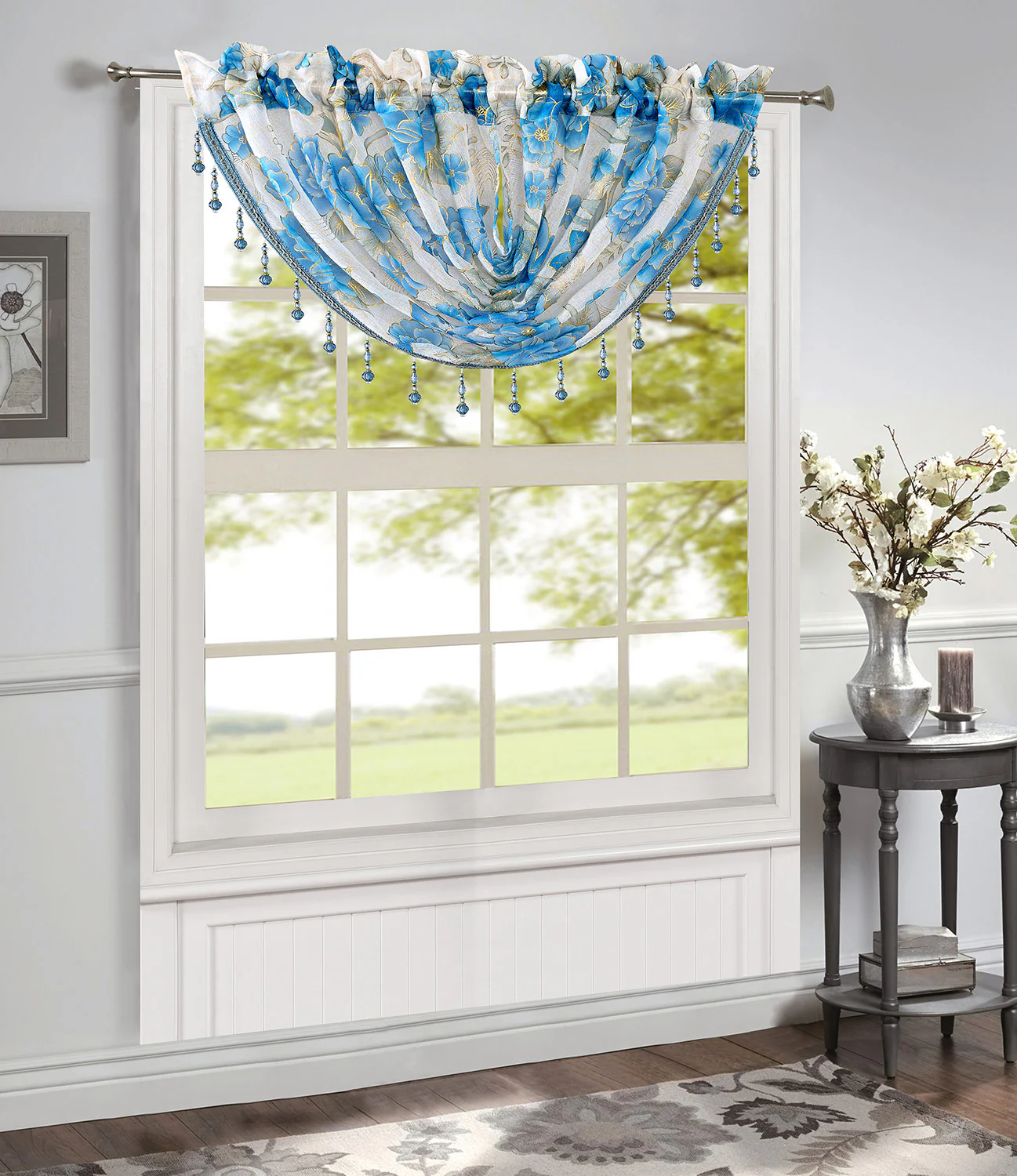 Gwen Dahlia Foil Sheer Rod Pocket Window Panel and Valance Treatments - Image 12