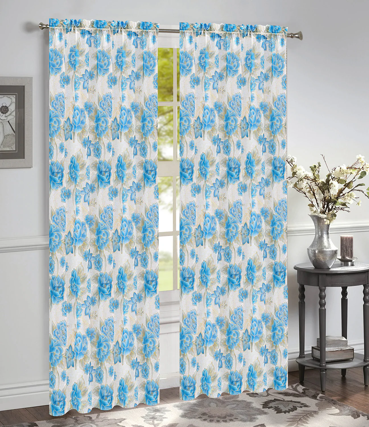 Gwen Dahlia Foil Sheer Rod Pocket Window Panel and Valance Treatments - Image 24