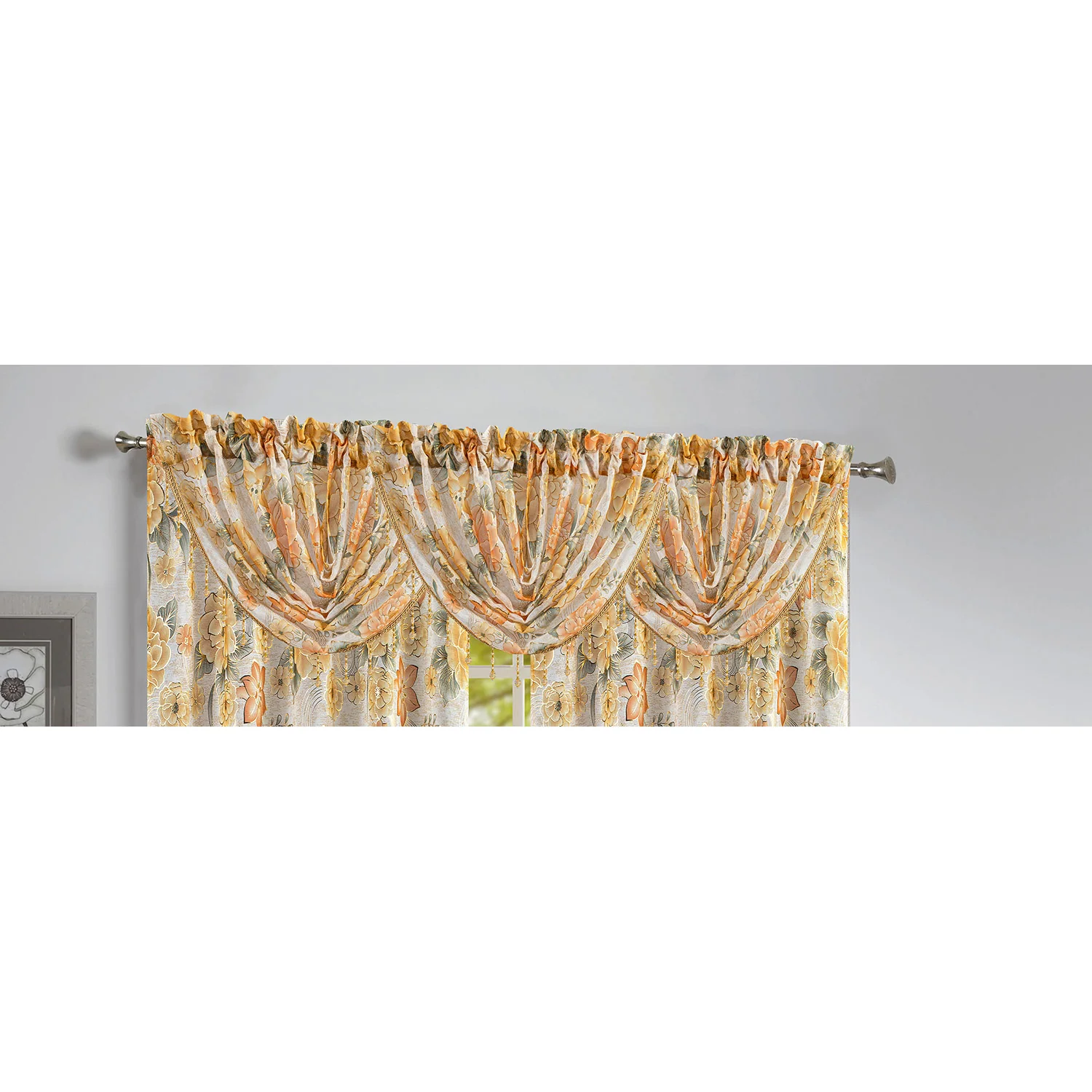 Gwen Dahlia Foil Sheer Rod Pocket Window Panel and Valance Treatments - Image 3