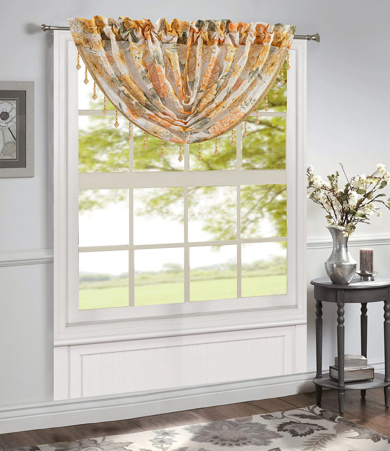 Gwen Dahlia Foil Sheer Rod Pocket Window Panel and Valance Treatments - Image 4