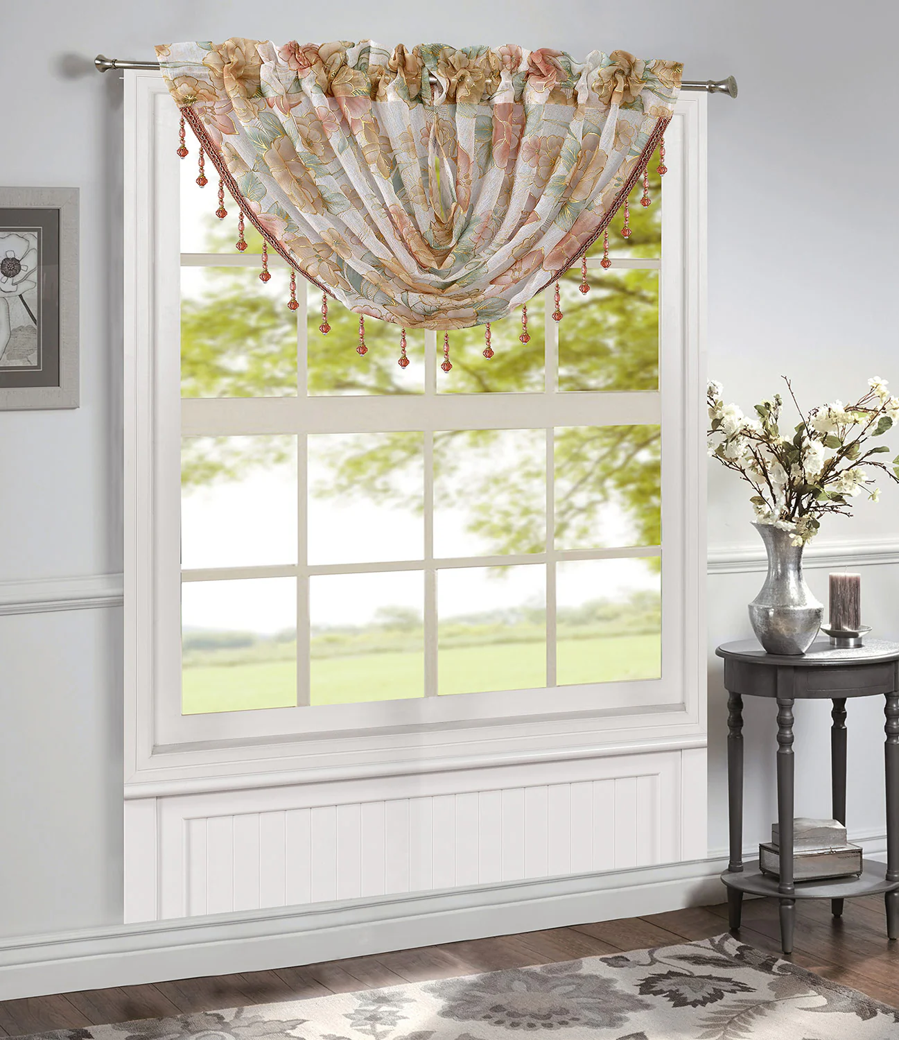 Gwen Dahlia Foil Sheer Rod Pocket Window Panel and Valance Treatments - Image 6