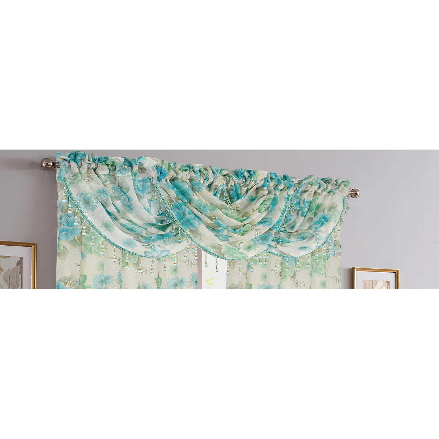 Gwen Dahlia Foil Sheer Rod Pocket Window Panel and Valance Treatments - Image 7