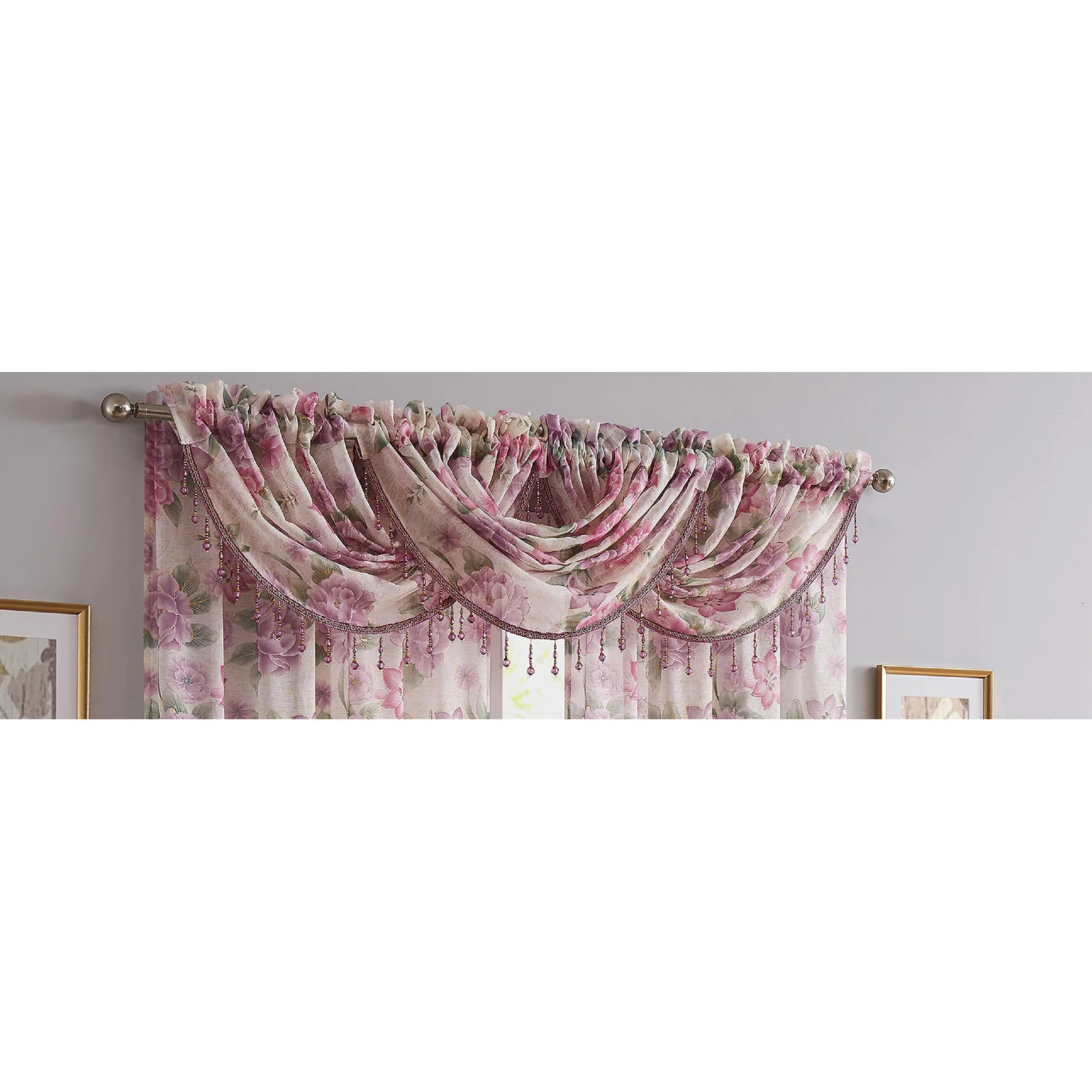 Gwen Dahlia Foil Sheer Rod Pocket Window Panel and Valance Treatments - Image 9