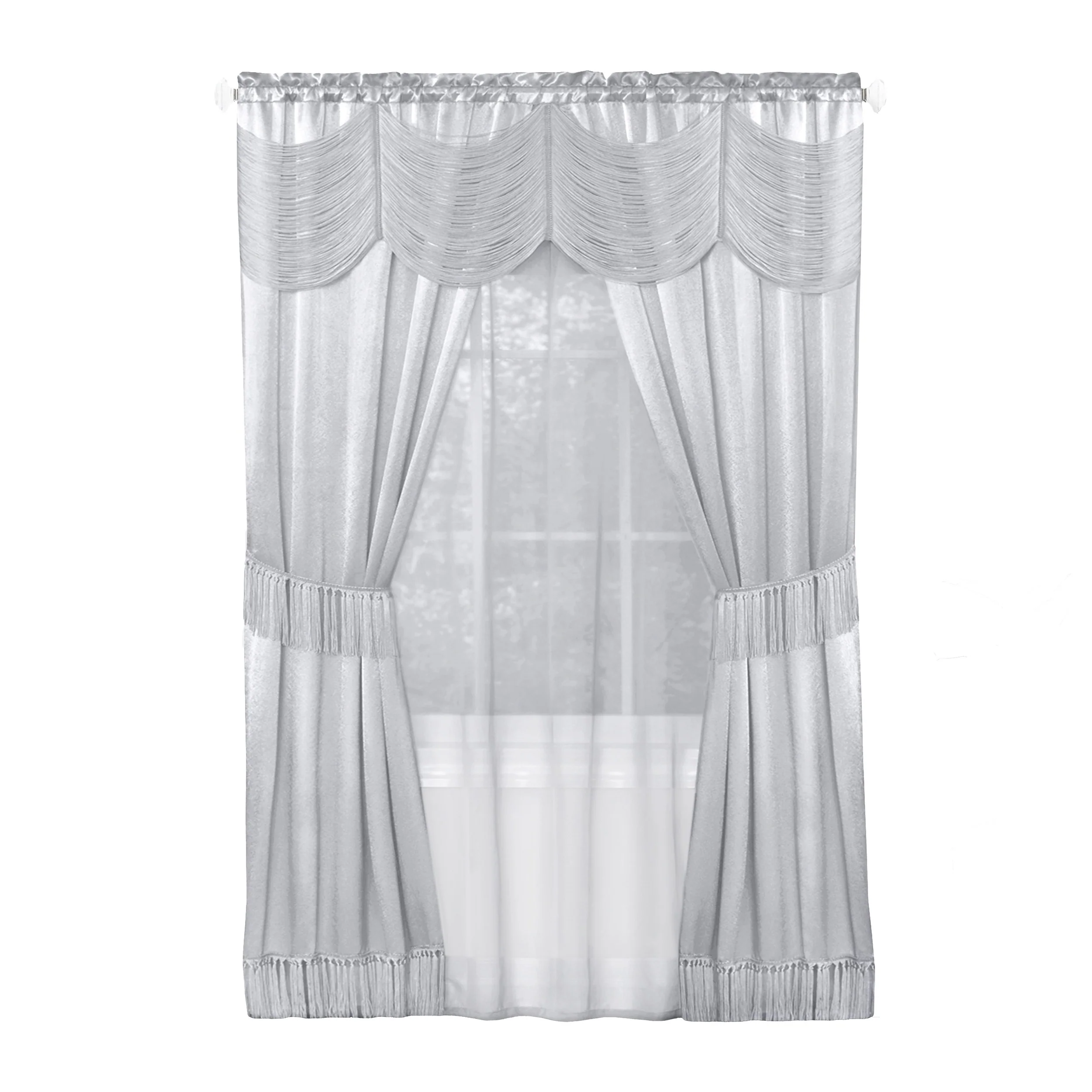 Halley Satin 6-Piece Window Set with Austrian Valance, Silver, 56x84 Inches - Image 2