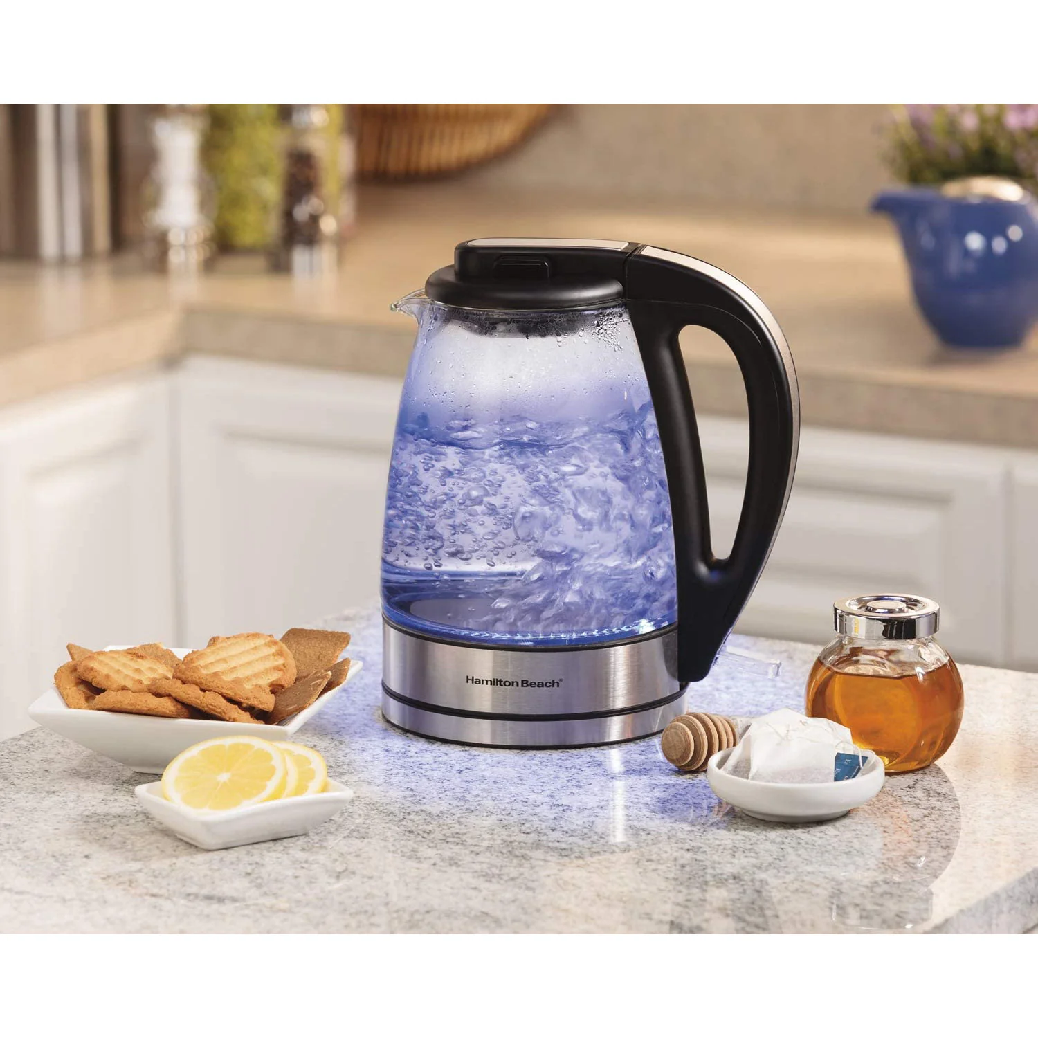 Hamilton Beach Cordless Glass Electric Tea Kettle, Brushed Metal-Clear, 1.7 Liter - Image 3