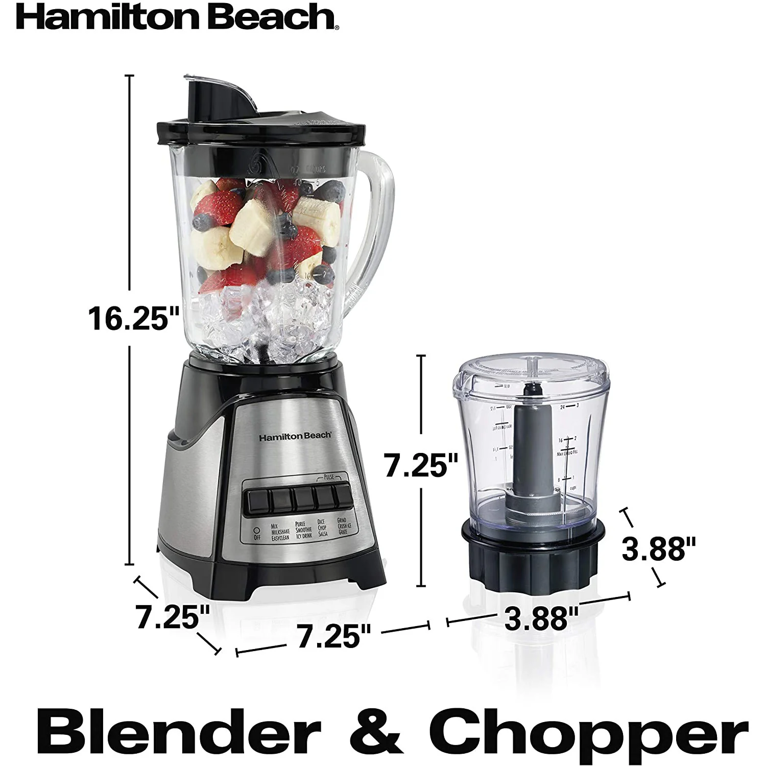 Hamilton Beach Power Elite Glass 2-In-1 Blender With Chopper, Stainless Steel- Black - Image 8