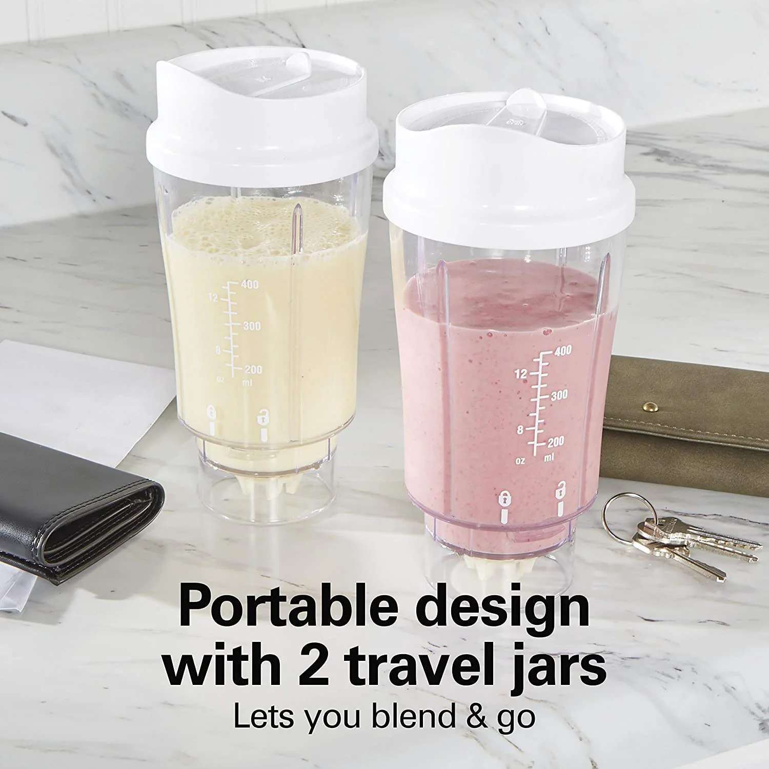 Hamilton Beach Smoothie Blender With 2 Travel Jars and Lids, White - Image 3