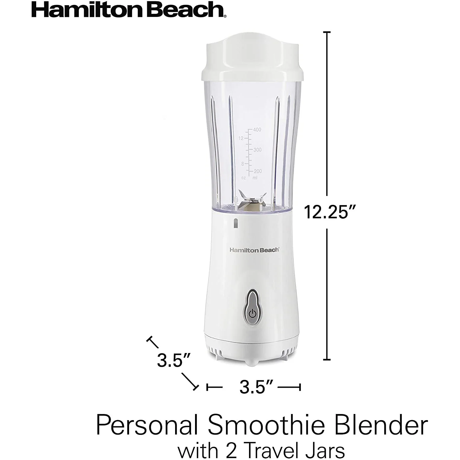 Hamilton Beach Smoothie Blender With 2 Travel Jars and Lids, White - Image 5