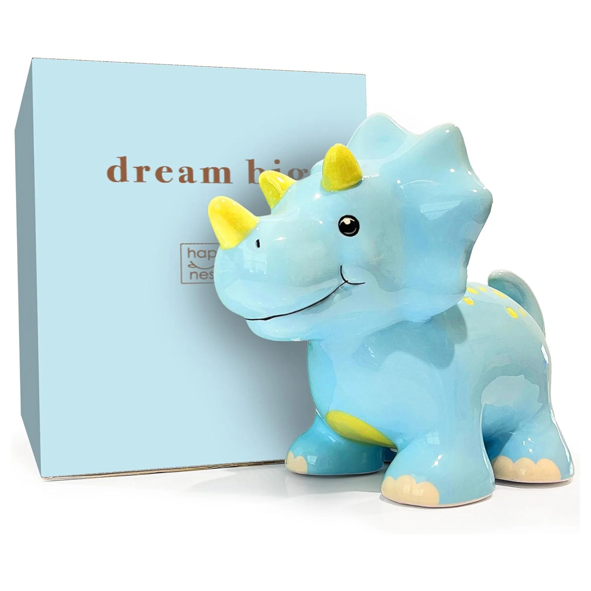 Hapinest Ceramic Dinosaur Piggy Bank for Boys, Triceratops, 7x5.5x3.5 Inches - Image 2