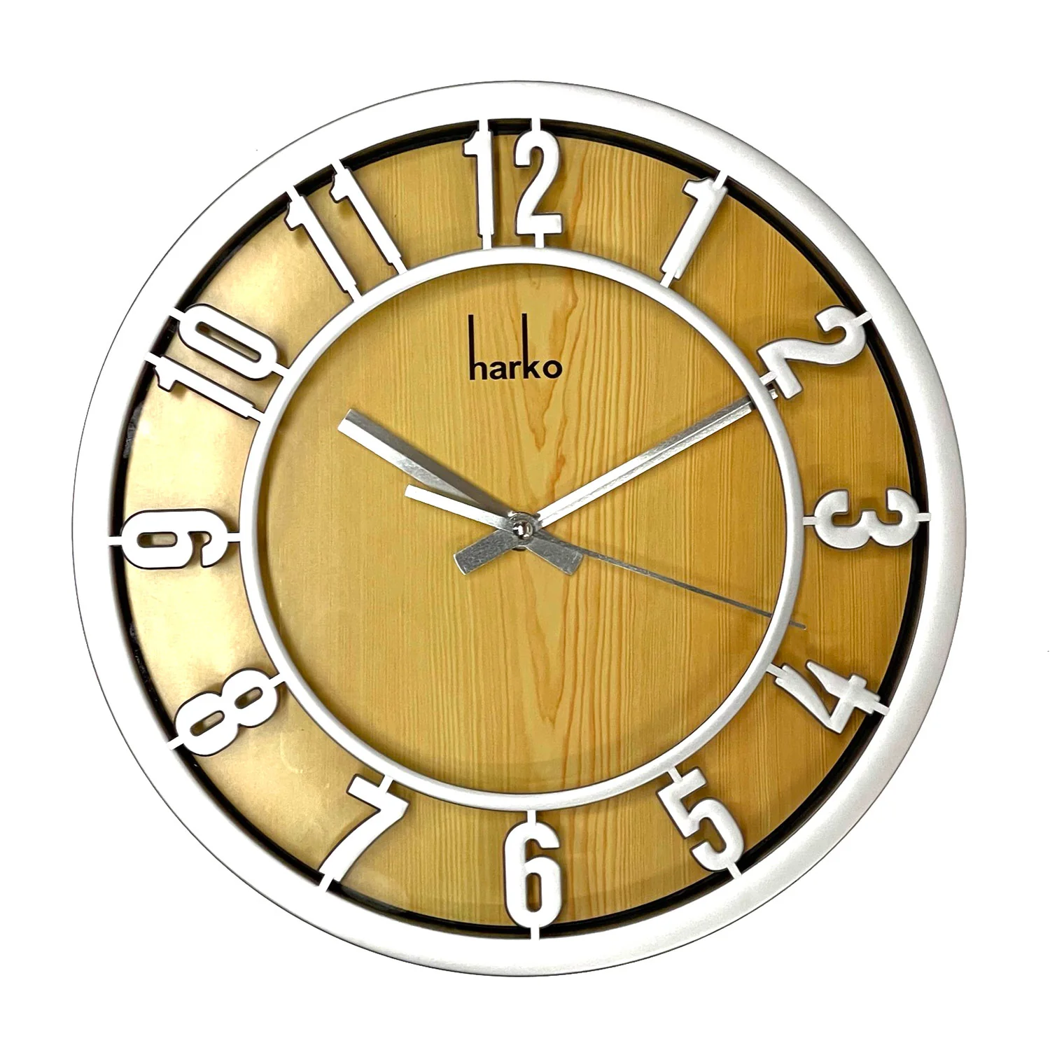 Harko Wood Paper Wall Clock with Raised Numbers, Silver, 12 Inches
