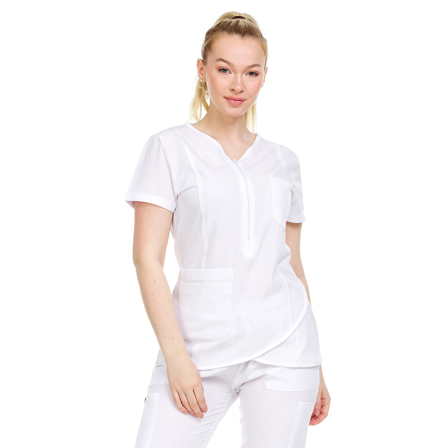 Heal Wear 4-Way Stretch Women's Zippered Tulip Scrub Top - Image 11