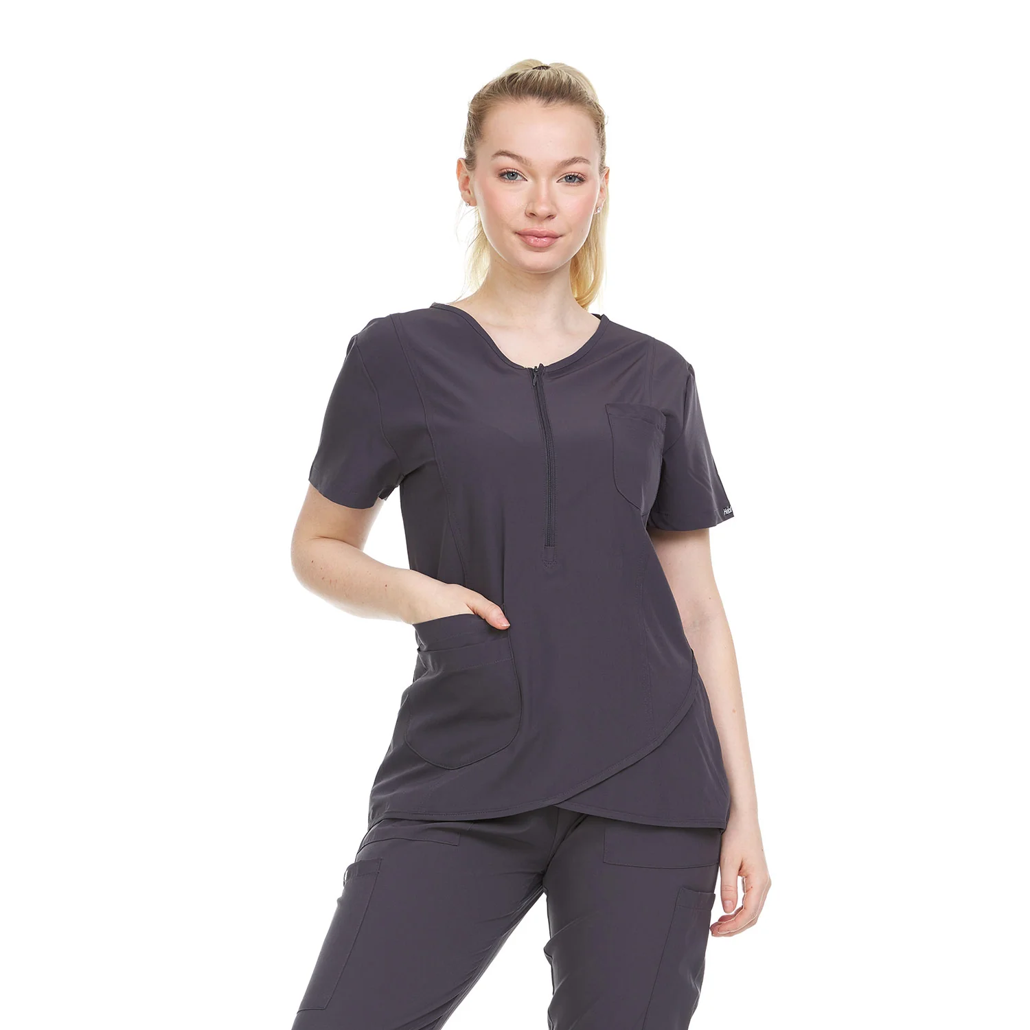 Heal Wear 4-Way Stretch Women's Zippered Tulip Scrub Top - Image 19