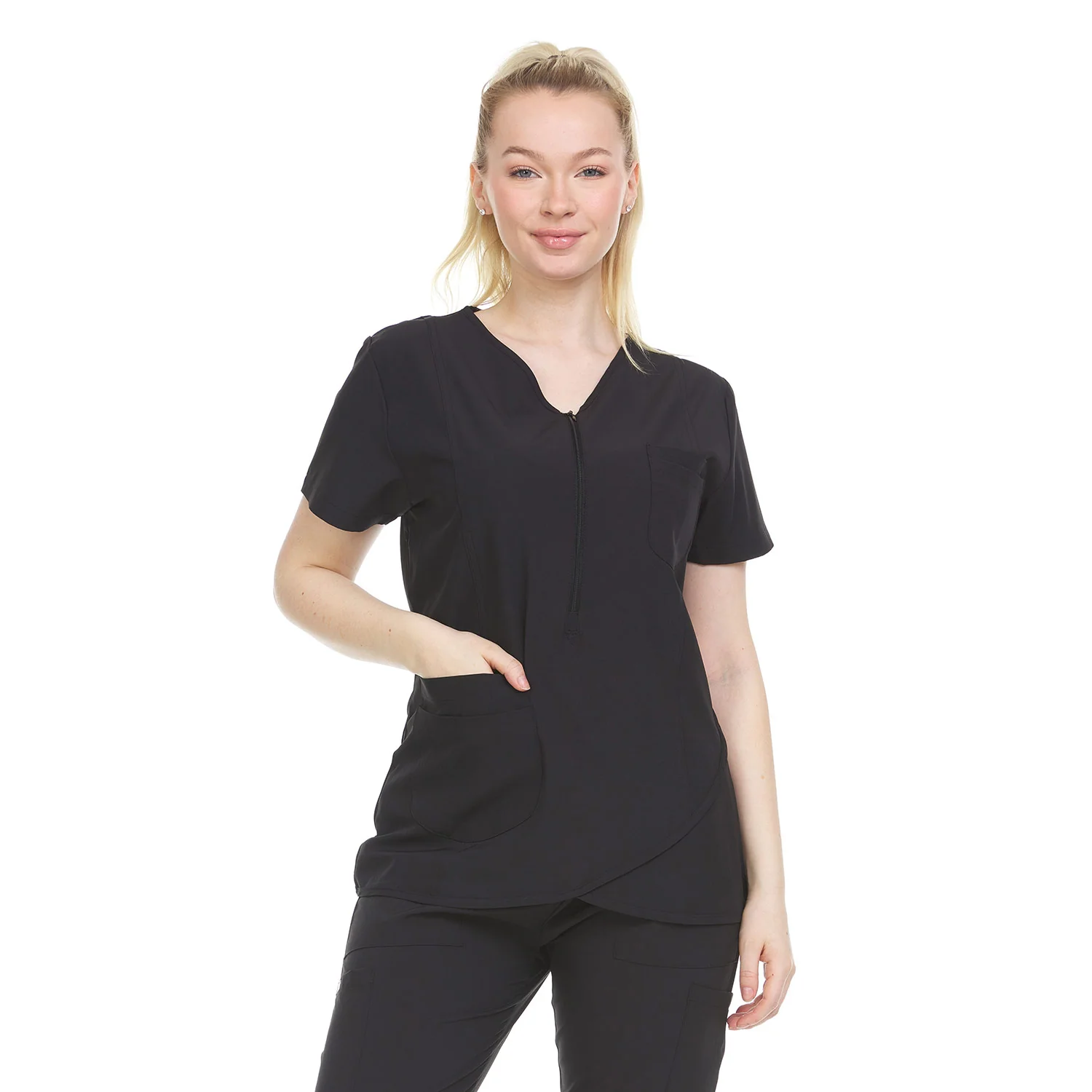 Heal Wear 4-Way Stretch Women's Zippered Tulip Scrub Top - Image 25