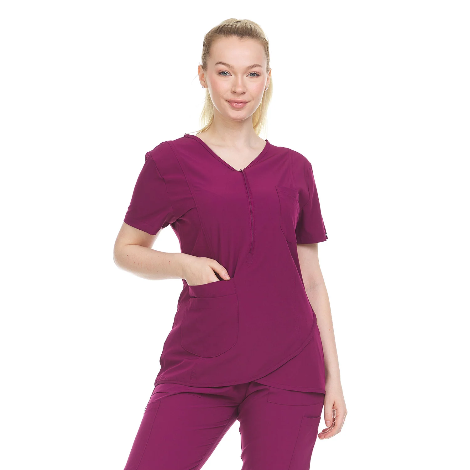 Heal Wear 4-Way Stretch Women's Zippered Tulip Scrub Top - Image 8