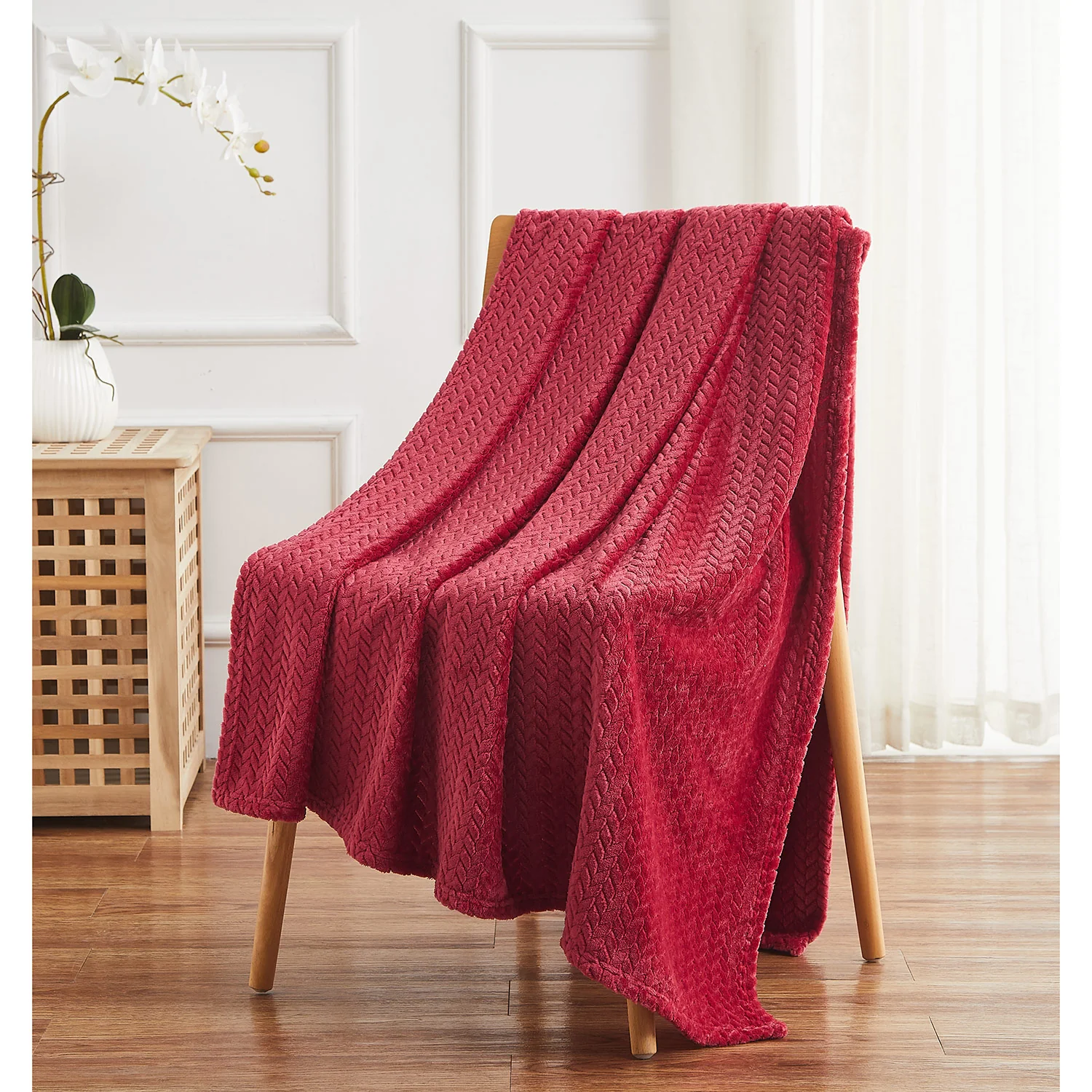 Herringbone Velvet Plush Textured Throw Blanket, 50x70 Inches - Image 5