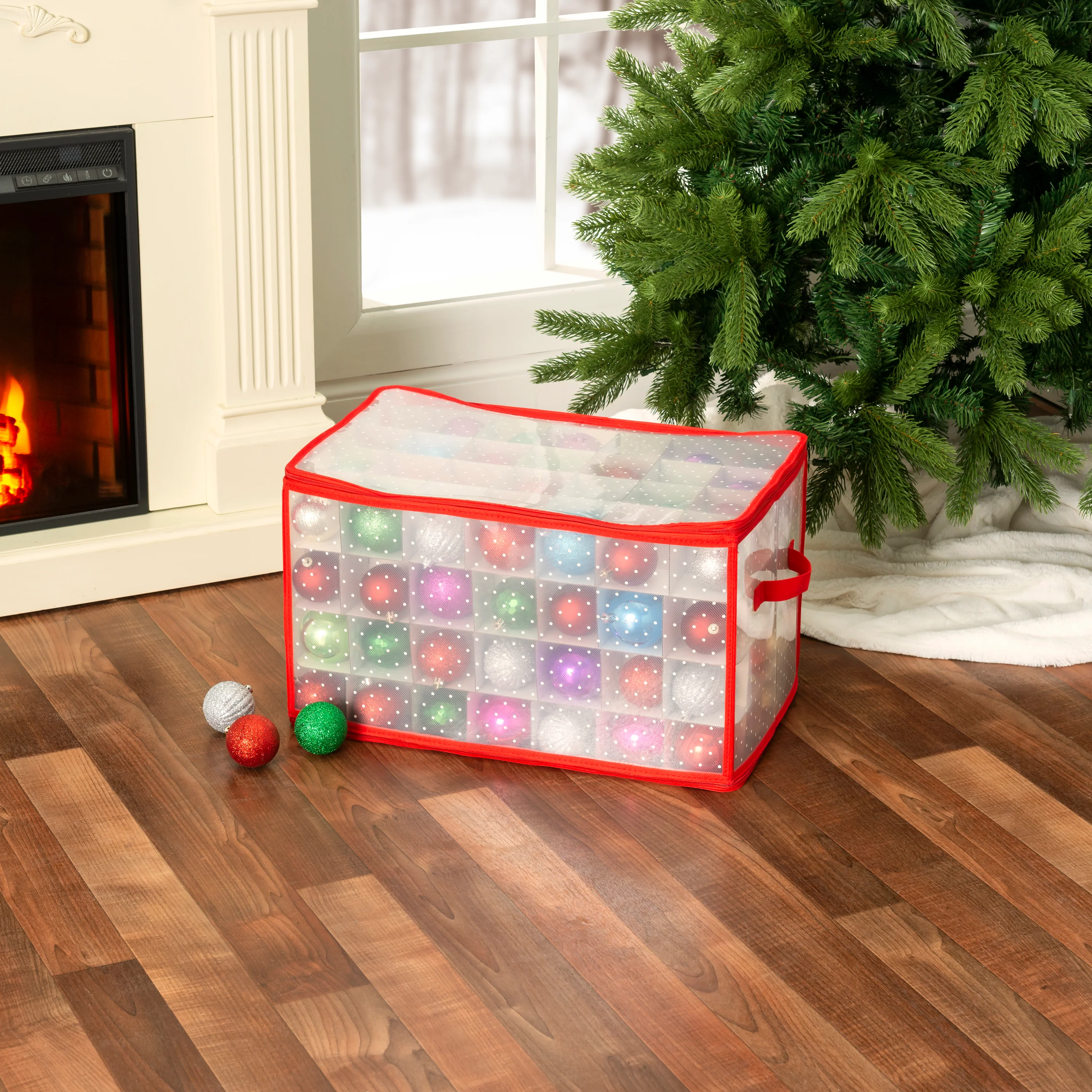 Home Basics 112-Compartment Zippered Ornament Storage Cube, Red, 20.5x12x12 Inches - Image 5
