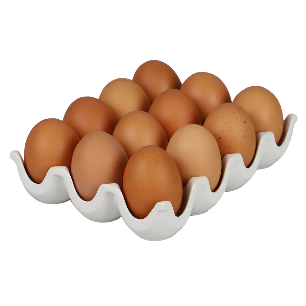Home Basics 12 Compartment Ceramic Egg Tray, White, 7.3x5.5x1.65 Inches