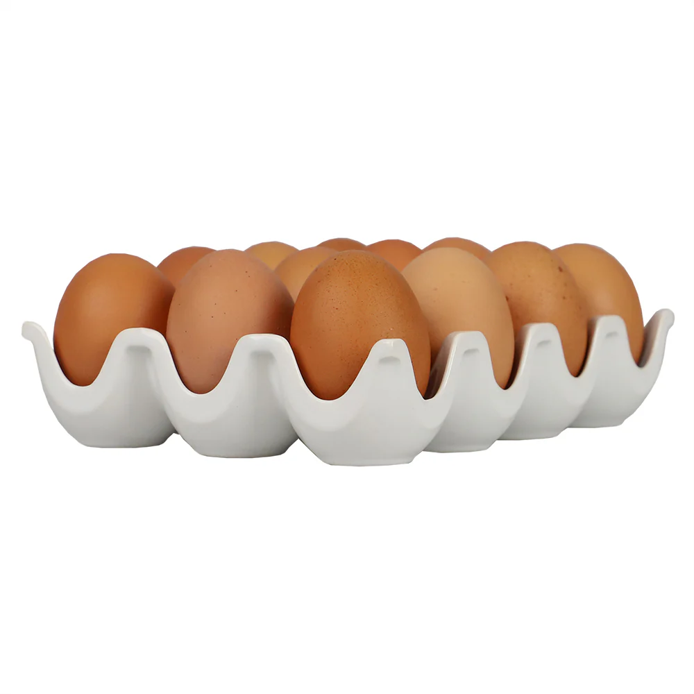 Home Basics 12 Compartment Ceramic Egg Tray, White, 7.3x5.5x1.65 Inches - Image 3