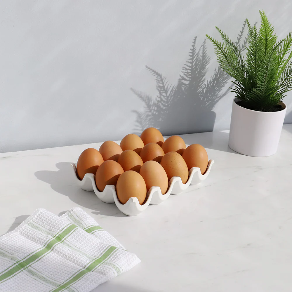Home Basics 12 Compartment Ceramic Egg Tray, White, 7.3x5.5x1.65 Inches - Image 4