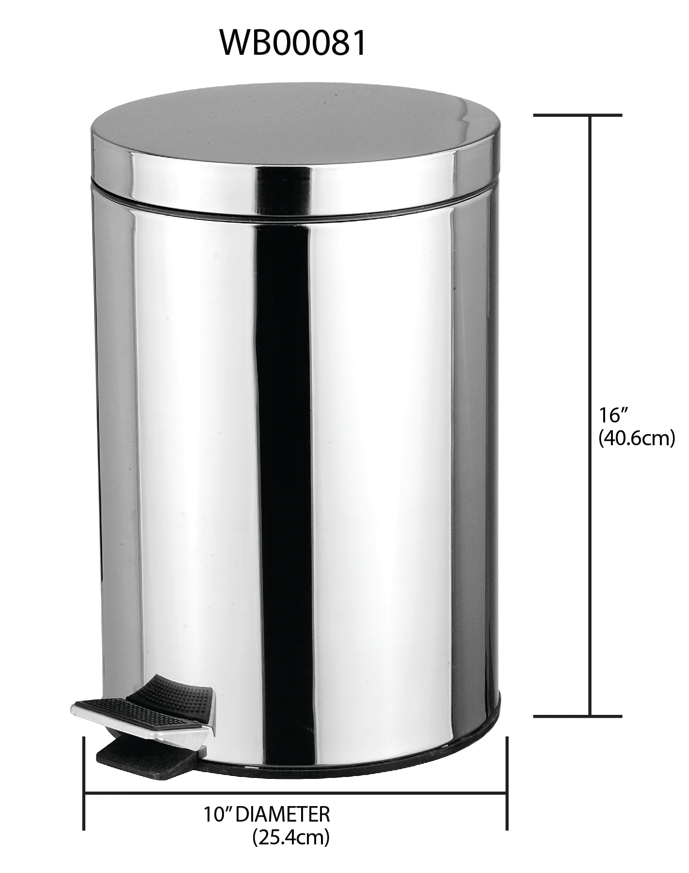 Home Basics 12 Liter Polished Stainless Steel Round Waste Bin, Silver - Image 3