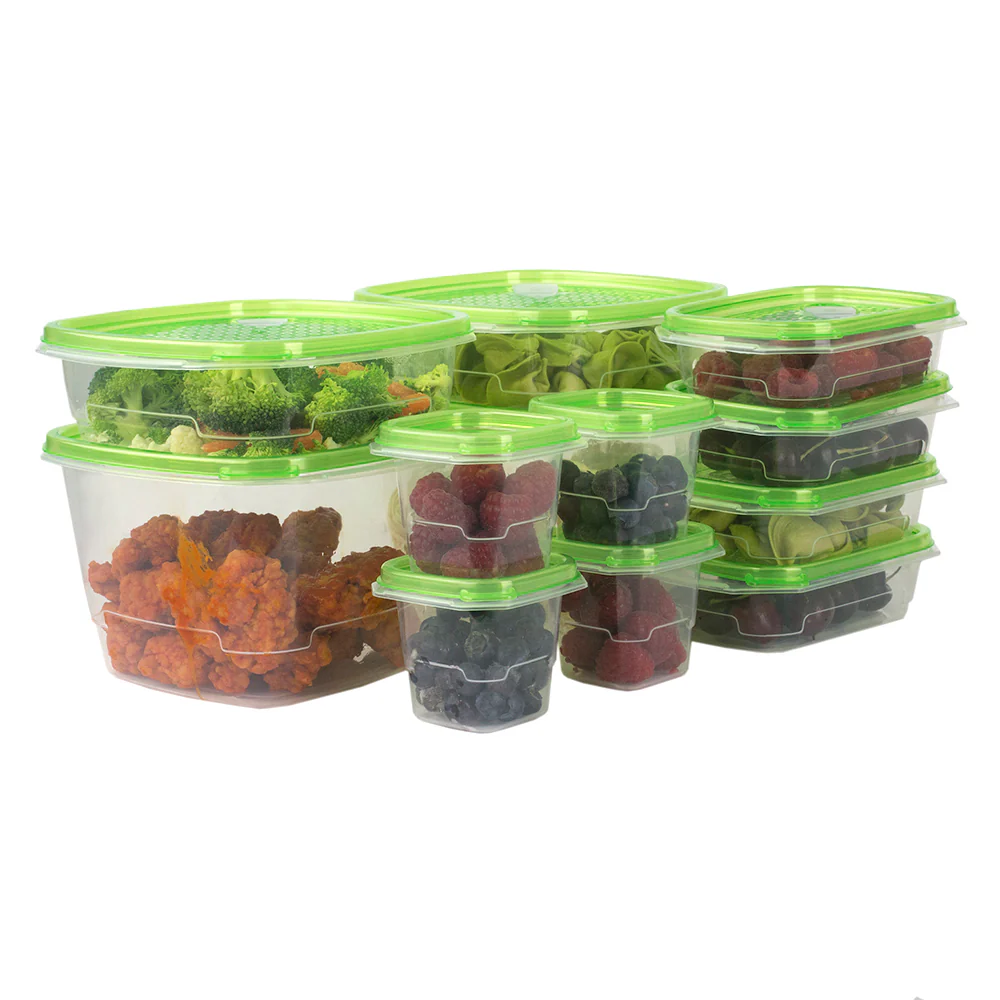 Home Basics 12 Piece Plastic Food Storage Container Set with Vented Plastic Lids, Green - Image 2