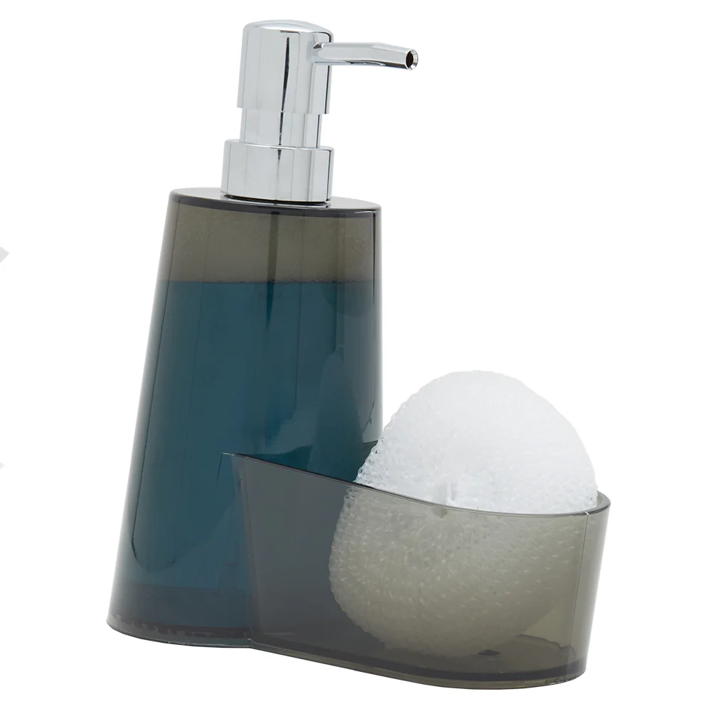 Home Basics 13.5 oz. Plastic Soap Dispenser with Sponge Compartment, Grey