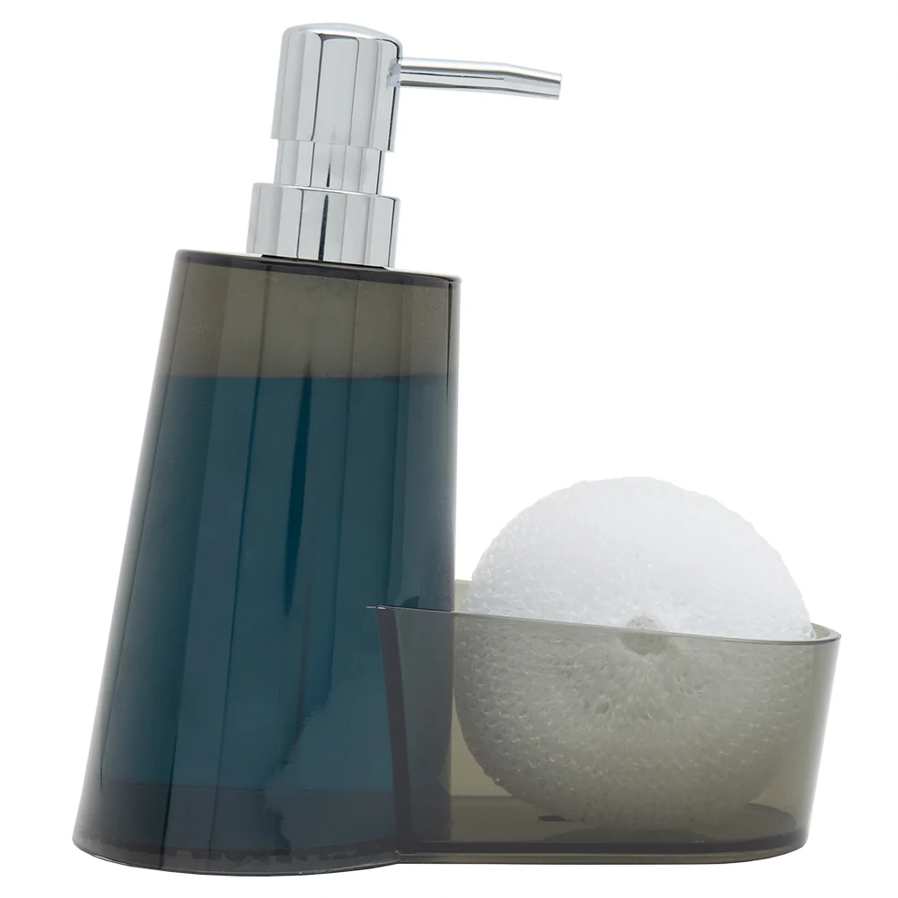 Home Basics 13.5 oz. Plastic Soap Dispenser with Sponge Compartment, Grey - Image 2