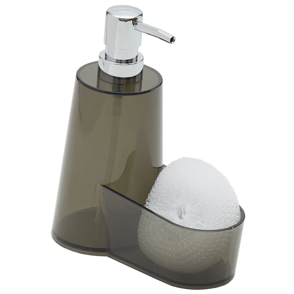 Home Basics 13.5 oz. Plastic Soap Dispenser with Sponge Compartment, Grey - Image 3