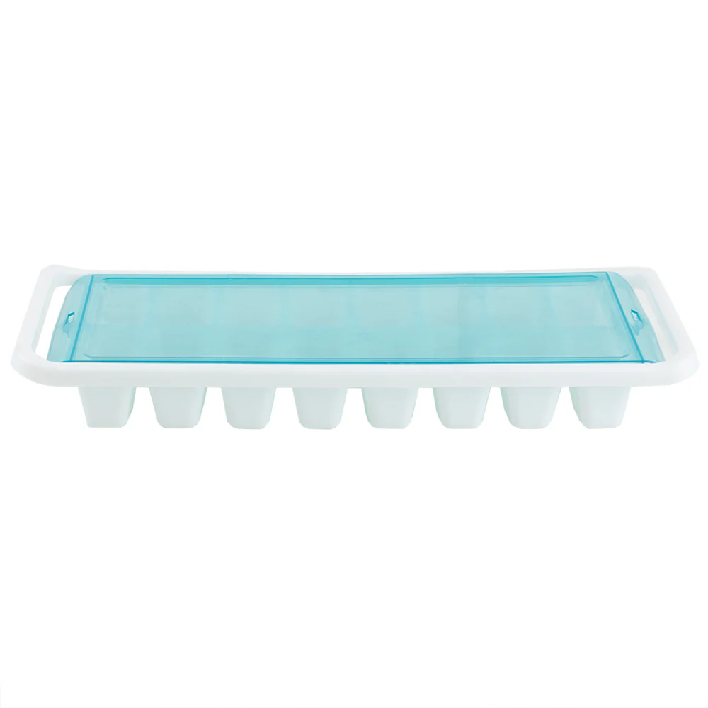 Home Basics 16 Compartment Square Plastic Stackable Ice Cube Tray with Snap-on Cover, Blue - Image 3
